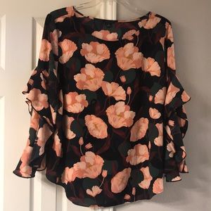 Ann Taylor cascade ruffle sleeve blouse